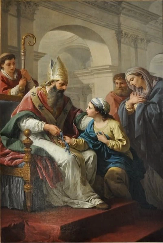 Saint Germain d'Auxerre dona una medaglia a Santa Genoveffa - Chiesa di San Tommaso d'Aquino, Parigi